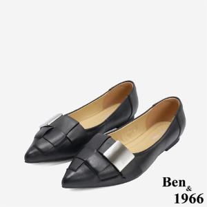 Ben&1966高級編織羊皮大方設計感尖頭包鞋-黑(246141)