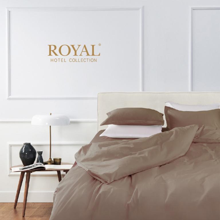 【Royal Hotel】精梳棉素色刺繡四件組(雙人)-焦糖榛果