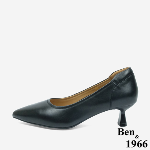 Ben&1966 質感牛皮氣質尖頭跟鞋-黑(246101)