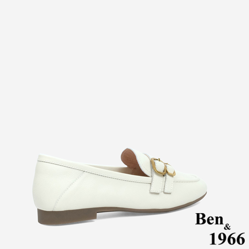 Ben&1966 高級頭層牛皮金屬雙釦舒適樂福鞋-米白(246032)
