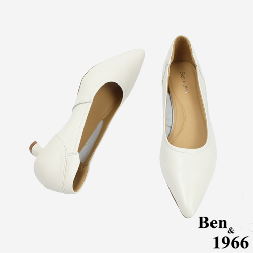 Ben&1966 質感牛皮氣質尖頭跟鞋-米白(246102)