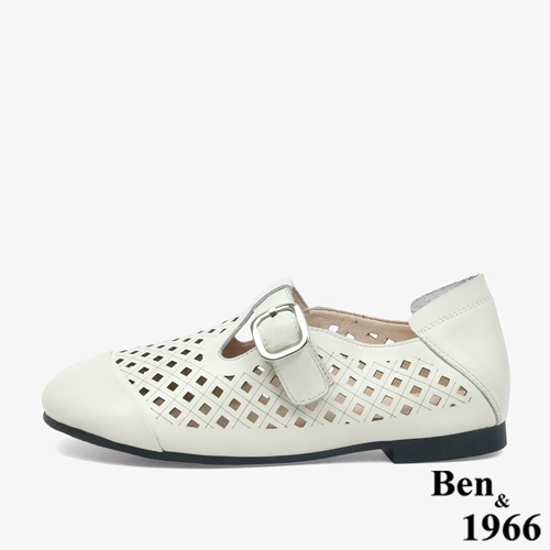 Ben&1966 高級頭層牛皮沖孔舒適樂福鞋-米白(246072)