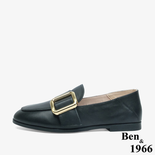 Ben&1966 高級頭層牛皮方釦舒適樂福鞋-黑(246081)