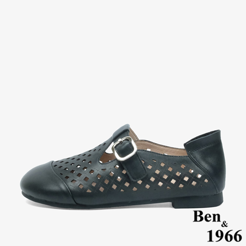 Ben&1966 高級頭層牛皮沖孔舒適樂福鞋-黑(246071)