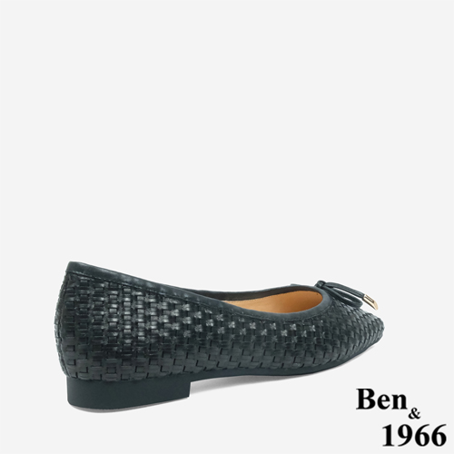 Ben&1966 牛皮編織氣質蝴蝶結方頭包鞋-黑(246091)