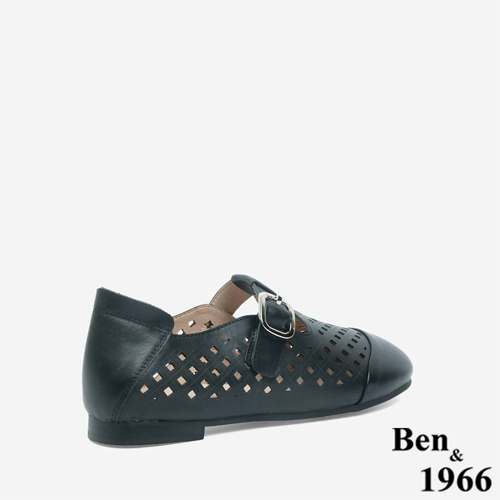 Ben&1966 高級頭層牛皮沖孔舒適樂福鞋-黑(246071)