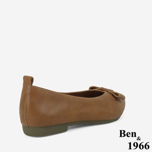 Ben&1966 打蠟牛皮文藝感蝴蝶結尖頭柔軟包鞋-太妃糖棕(246061)