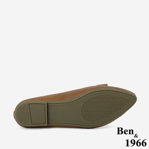 Ben&1966 打蠟牛皮文藝感蝴蝶結尖頭柔軟包鞋-太妃糖棕(246061)