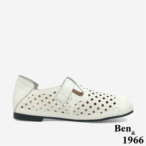 Ben&1966 高級頭層牛皮沖孔舒適樂福鞋-米白(246072)