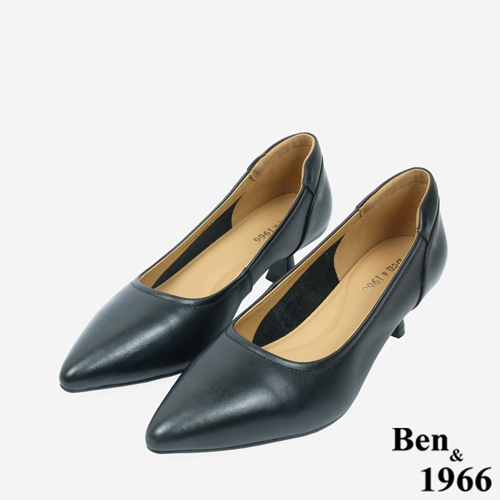 Ben&1966 質感牛皮氣質尖頭跟鞋-黑(246101)