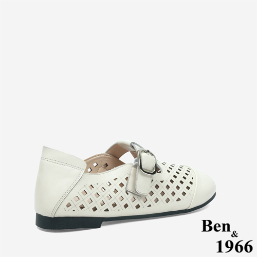Ben&1966 高級頭層牛皮沖孔舒適樂福鞋-米白(246072)