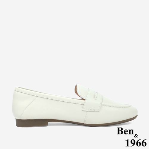 Ben&1966 高級頭層牛皮金屬雙釦舒適樂福鞋-米白(246032)