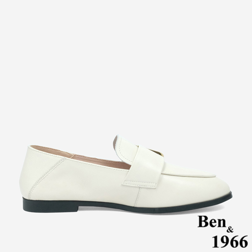 Ben&1966 高級頭層牛皮方釦舒適樂福鞋-米白(246082)