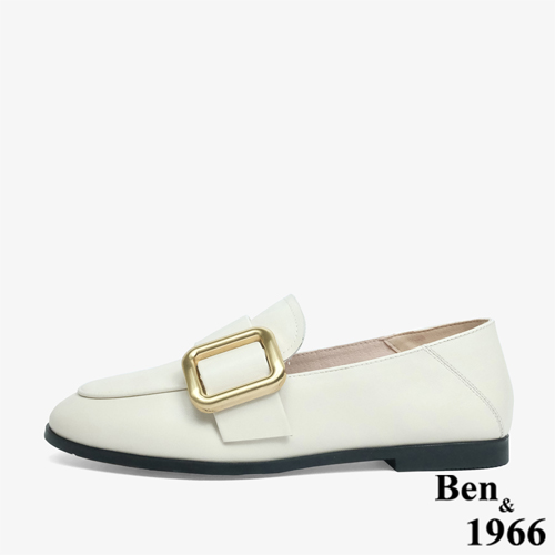 Ben&1966 高級頭層牛皮方釦舒適樂福鞋-米白(246082)