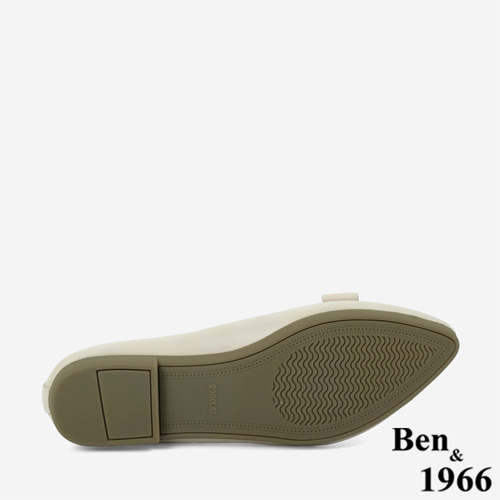 Ben&1966 打蠟牛皮文藝感蝴蝶結尖頭柔軟包鞋-杏(246062)