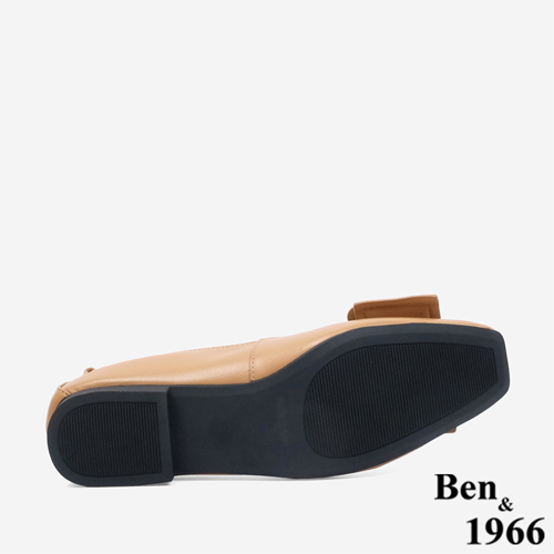 Ben&1966 高級羊皮簡約大方蝴蝶結方頭包鞋-太妃糖棕(246112)