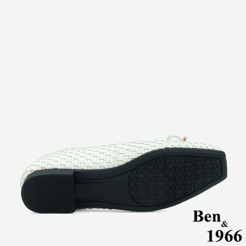 Ben&1966 牛皮編織氣質蝴蝶結方頭包鞋-米白(246092)