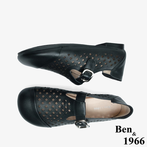 Ben&1966 高級頭層牛皮沖孔舒適樂福鞋-黑(246071)