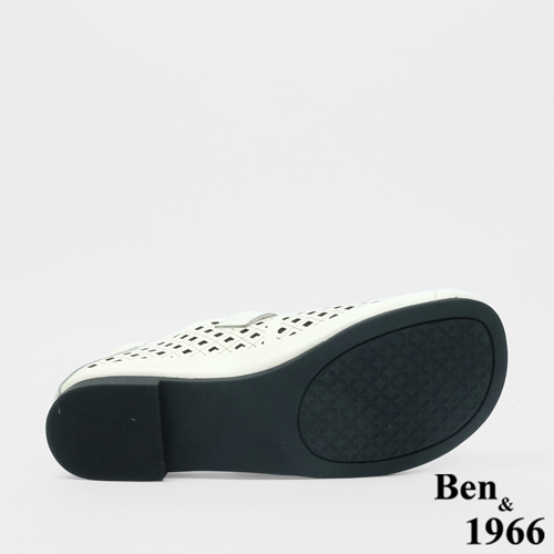 Ben&1966 高級頭層牛皮沖孔舒適樂福鞋-米白(246072)