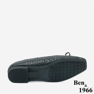 Ben&1966 牛皮編織氣質蝴蝶結方頭包鞋-黑(246091)