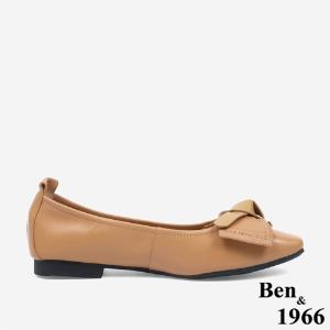 Ben&1966 高級羊皮簡約大方蝴蝶結方頭包鞋-太妃糖棕(246112)