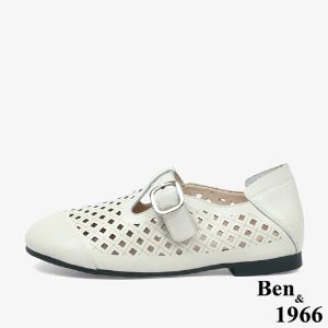 Ben&1966 高級頭層牛皮沖孔舒適樂福鞋-米白(246072)