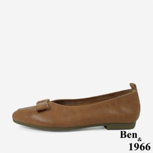 Ben&1966 打蠟牛皮文藝感蝴蝶結尖頭柔軟包鞋-太妃糖棕(246061)