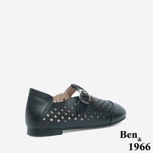 Ben&1966 高級頭層牛皮沖孔舒適樂福鞋-黑(246071)
