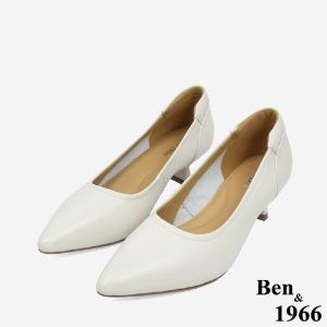Ben&1966 質感牛皮氣質尖頭跟鞋-米白(246102)