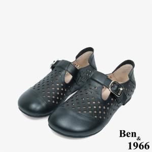 Ben&1966 高級頭層牛皮沖孔舒適樂福鞋-黑(246071)
