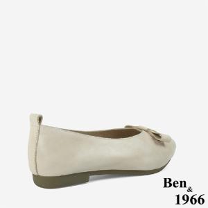 Ben&1966 打蠟牛皮文藝感蝴蝶結尖頭柔軟包鞋-杏(246062)