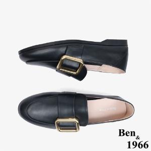 Ben&1966 高級頭層牛皮方釦舒適樂福鞋-黑(246081)