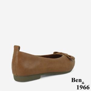 Ben&1966 打蠟牛皮文藝感蝴蝶結尖頭柔軟包鞋-太妃糖棕(246061)