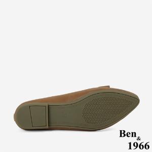 Ben&1966 打蠟牛皮文藝感蝴蝶結尖頭柔軟包鞋-太妃糖棕(246061)