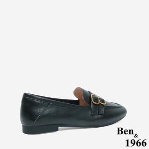 Ben&1966 高級頭層牛皮金屬雙釦舒適樂福鞋-黑(246031)