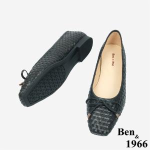 Ben&1966 牛皮編織氣質蝴蝶結方頭包鞋-黑(246091)