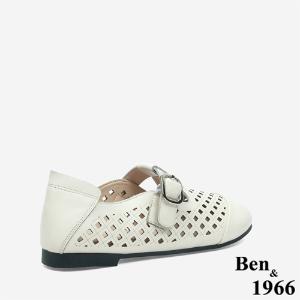 Ben&1966 高級頭層牛皮沖孔舒適樂福鞋-米白(246072)