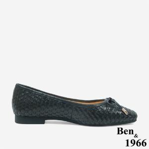 Ben&1966 牛皮編織氣質蝴蝶結方頭包鞋-黑(246091)