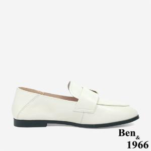 Ben&1966 高級頭層牛皮方釦舒適樂福鞋-米白(246082)