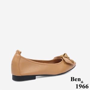 Ben&1966 高級羊皮簡約大方蝴蝶結方頭包鞋-太妃糖棕(246112)