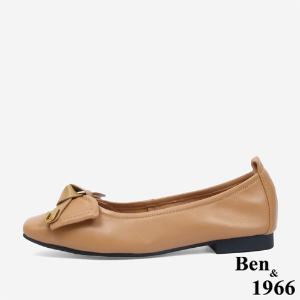 Ben&1966 高級羊皮簡約大方蝴蝶結方頭包鞋-太妃糖棕(246112)