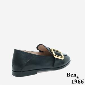 Ben&1966 高級頭層牛皮方釦舒適樂福鞋-黑(246081)