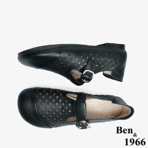 Ben&1966 高級頭層牛皮沖孔舒適樂福鞋-黑(246071)