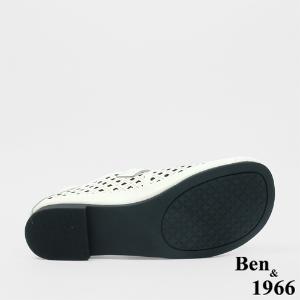 Ben&1966 高級頭層牛皮沖孔舒適樂福鞋-米白(246072)
