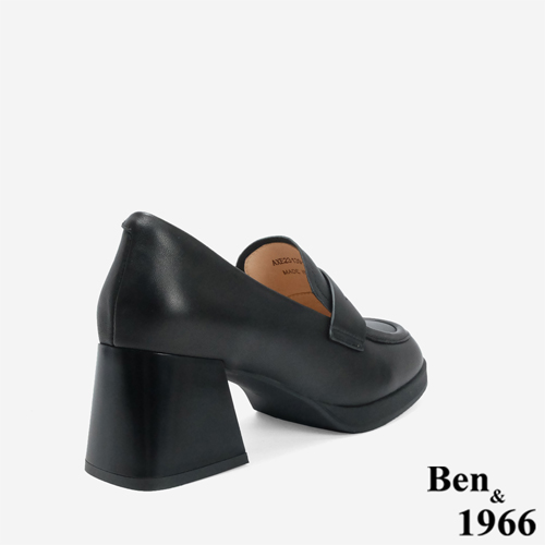 Ben&1966 高級質感羊皮增高防水台高跟樂福鞋-黑(246201)
