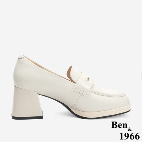 Ben&1966 高級質感羊皮增高防水台高跟樂福鞋-米白(246202)