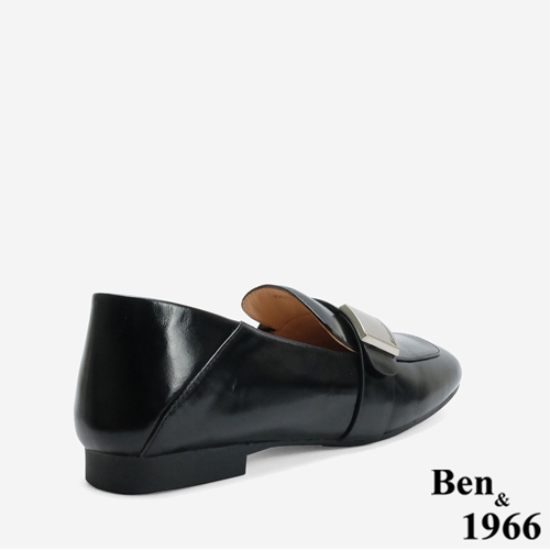 Ben&1966 高級牛油皮個性方頭樂福鞋-黑(246231)