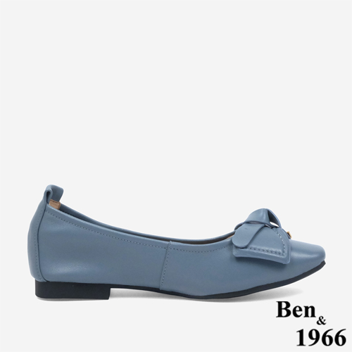 Ben&1966 高級羊皮簡約大方蝴蝶結方頭包鞋-灰藍(246113)
