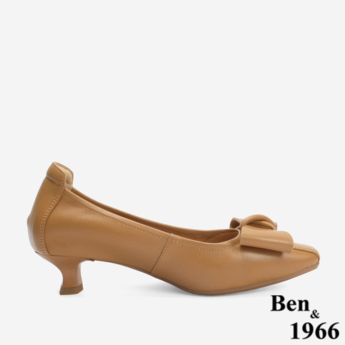 Ben&1966 柔軟羊皮優雅蝴蝶結方頭跟鞋-太妃糖棕(246152)