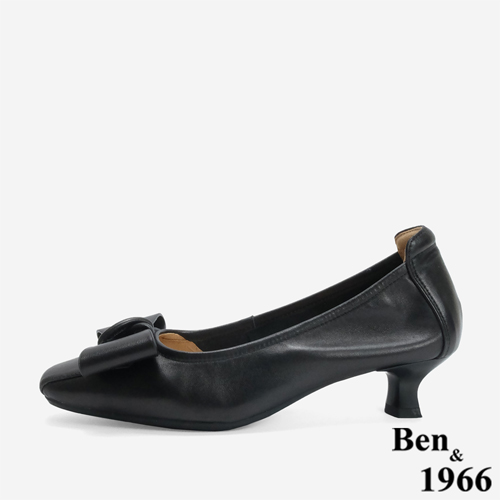 Ben&1966 柔軟羊皮優雅蝴蝶結方頭跟鞋-黑(246151)